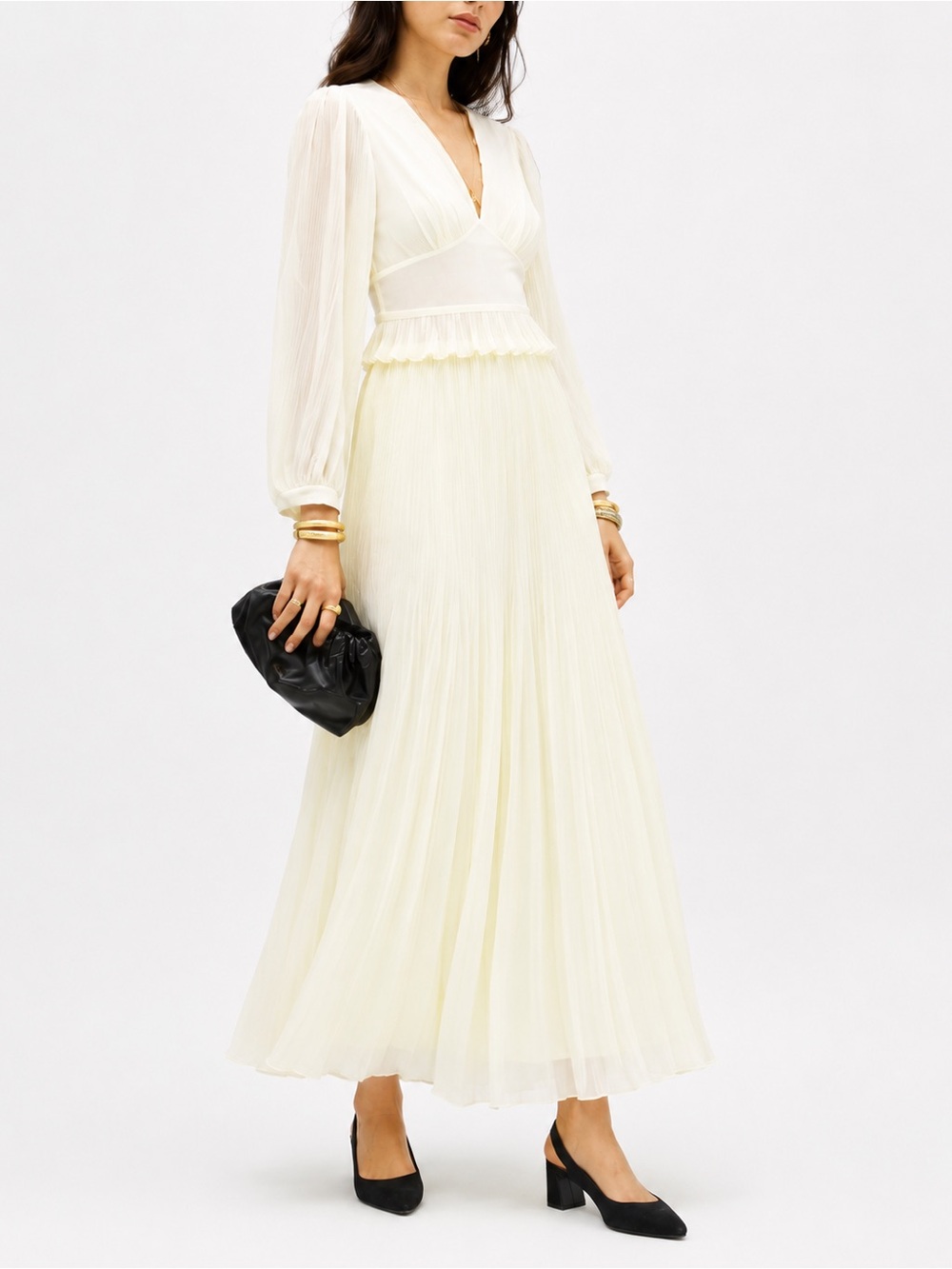 Reformation Ivory Long Pleated Skirt Set